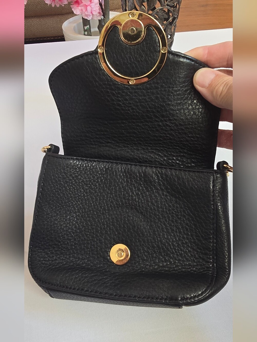 Michael Kors Black Leather Crossbody with Gold MK Medallion - Picture 4 of 8